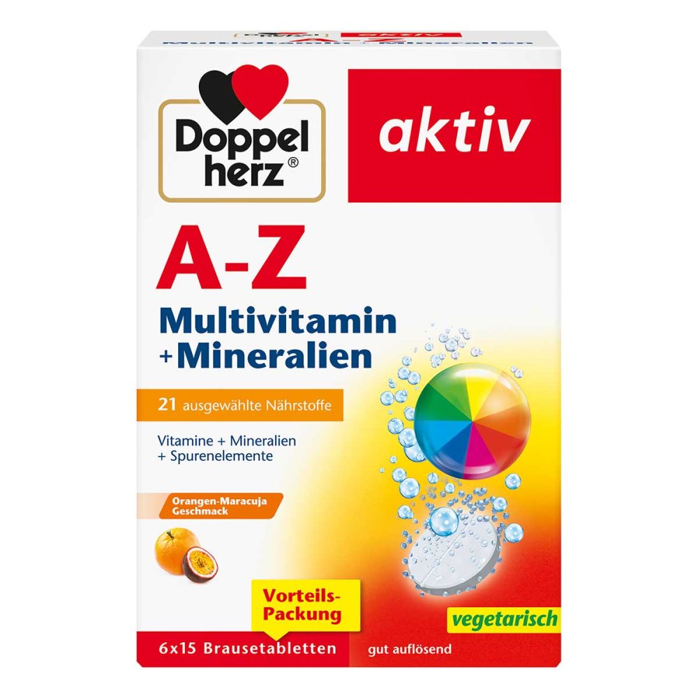 Doppelherz A-Z Multivitamin + Minerals | 21 Vitamins, Minerals & Trace Elements | Vitamin C, D, B Complex, Magnesium & Zinc | 90 Effervescent Tablets | PZN 19068911