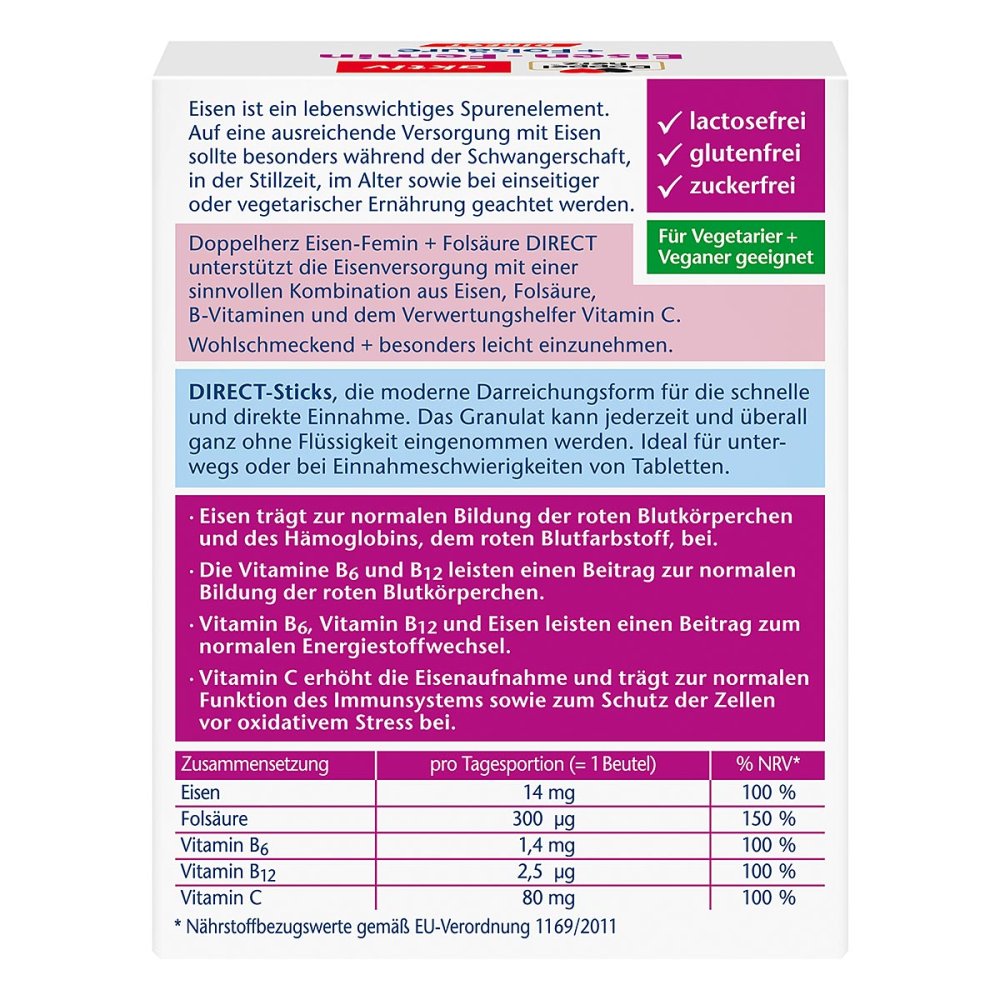 Doppelherz Eisen Femin Direct Pellets 20 pcs | Iron, Folic Acid & Vitamin B12 Women’s Energy Support | PZN 01446577