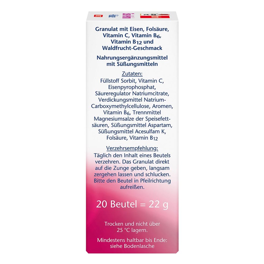 Doppelherz Eisen Femin Direct Pellets 20 pcs | Iron, Folic Acid & Vitamin B12 Women’s Energy Support | PZN 01446577