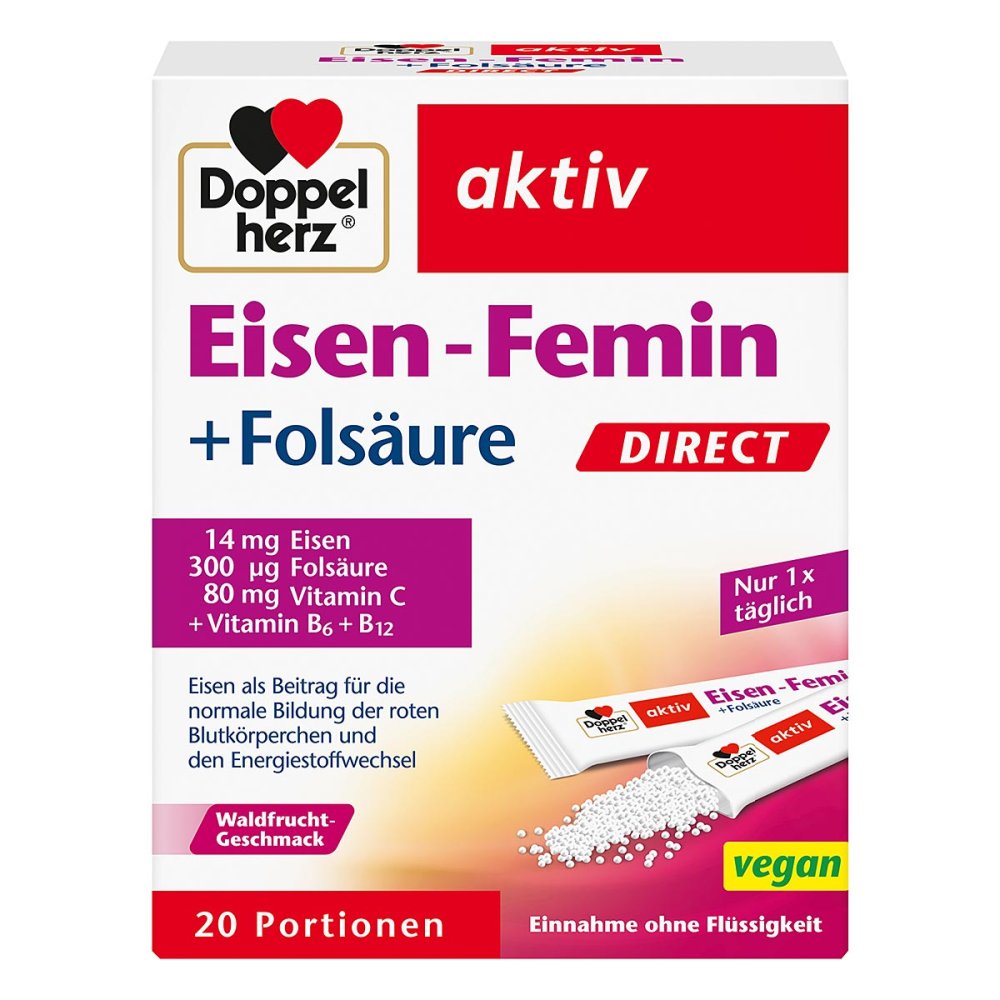 Doppelherz Eisen Femin Direct Pellets 20 pcs | Iron, Folic Acid & Vitamin B12 Women’s Energy Support | PZN 01446577