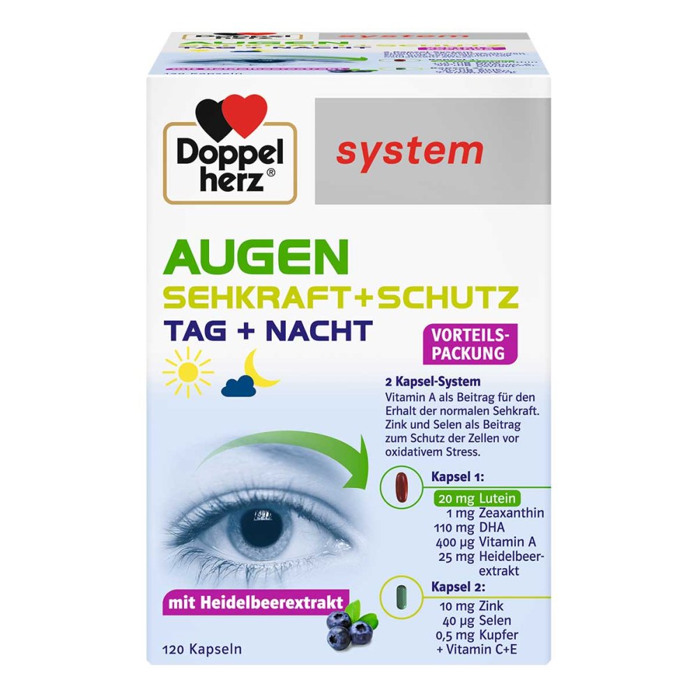 Doppelherz 系统眼部视觉+保护胶囊，120 粒 PZN 00148783