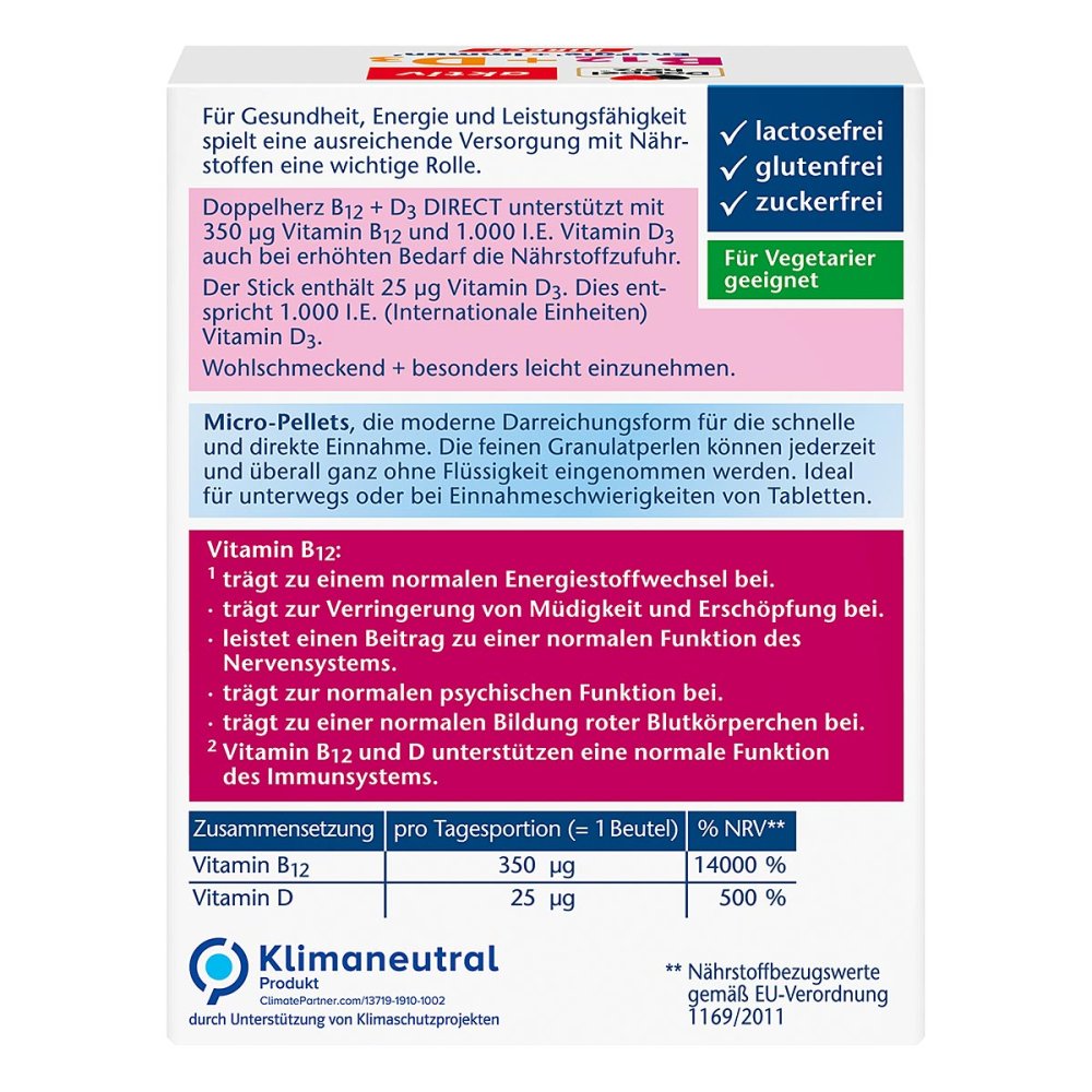 Doppelherz B12 + D3 Direct Pellets 20 pcs | High-Dose Vitamin B12 & Vitamin D3 Energy Support | PZN 18302285