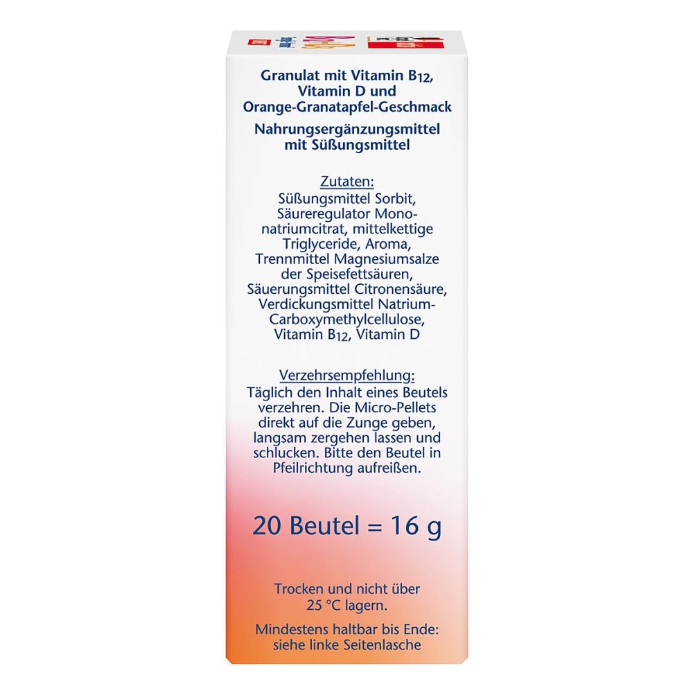 Doppelherz B12 + D3 Direct Pellets 20 pcs | High-Dose Vitamin B12 & Vitamin D3 Energy Support | PZN 18302285