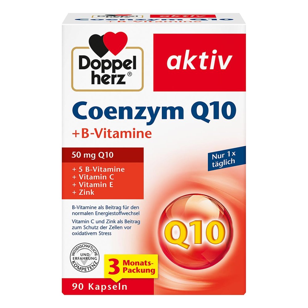 Doppelherz Coenzyme Q10 + B Vitamins 90 Capsules | 50 mg CoQ10 | B Vitamins, Vitamin C, E & Zinc | Energy & Antioxidant Support | Made in Germany PZN 19073556