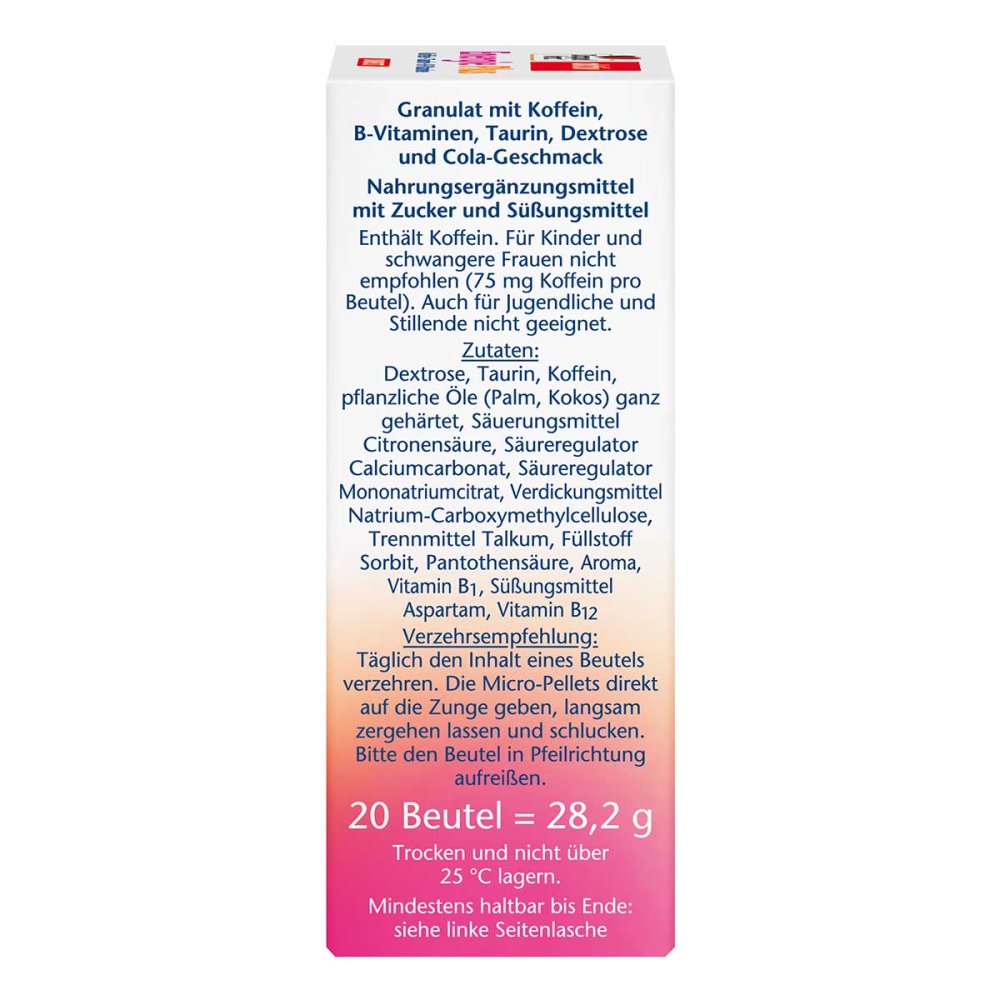 Doppelherz aktiv Energie Plus DIRECT Triple Pack 60 Sachets | 3 × 20 Micro-Pellet Sachets | 75 mg Caffeine, Taurine & B Vitamins | Cola Flavor |  PZN 16395265