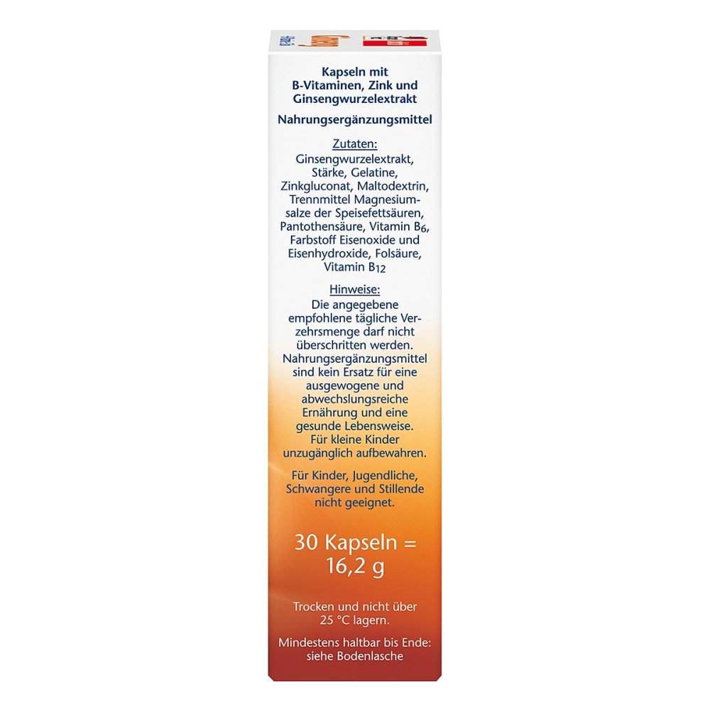 Doppelherz Ginseng 250 + B Vitamins + Zinc Capsules, 30 pcs PZN 16082684