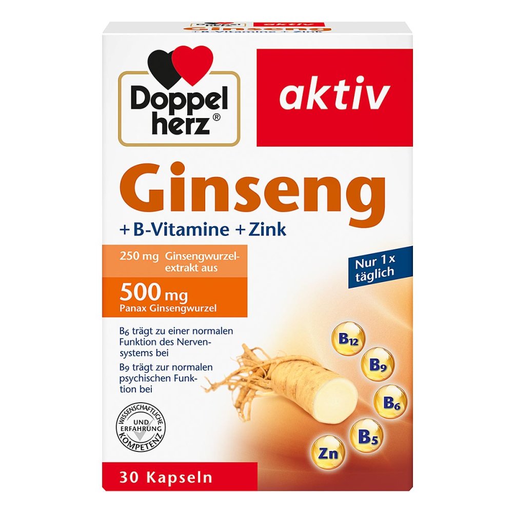 Doppelherz Ginseng 250 + B Vitamins + Zinc Capsules, 30 pcs PZN 16082684