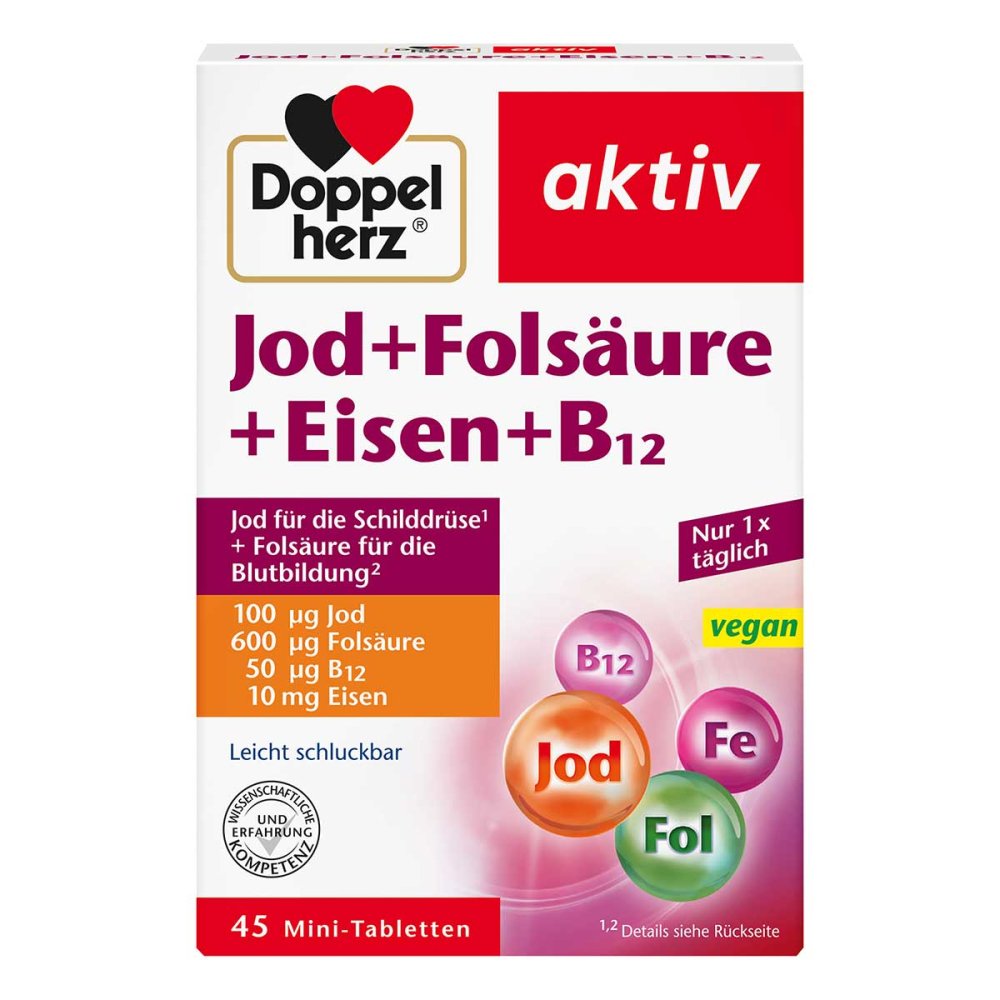 Doppelherz 碘+叶酸+铁+B12片 45粒 x 3盒 PZN 16487984