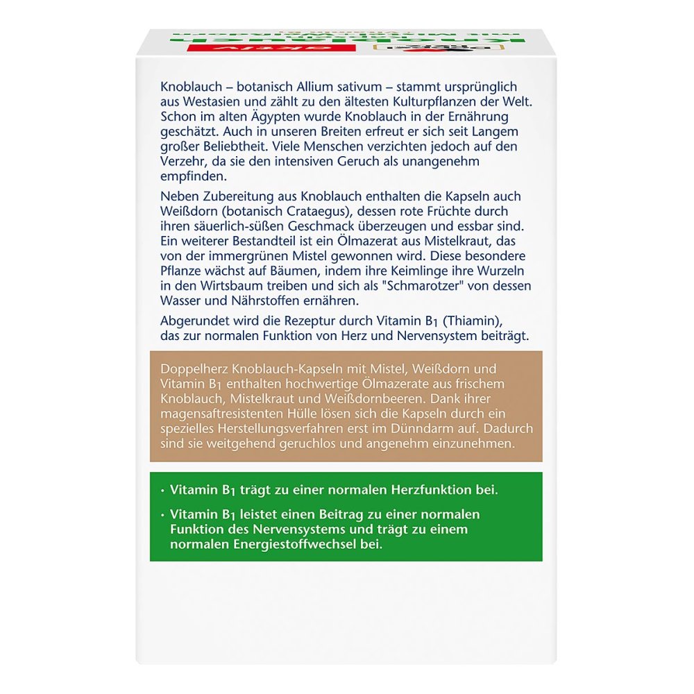 Doppelherz Garlic Capsules with Mistletoe + Hawthorn + Vitamin B1 270 pcs PZN 19765745 | Heart & Circulation Support