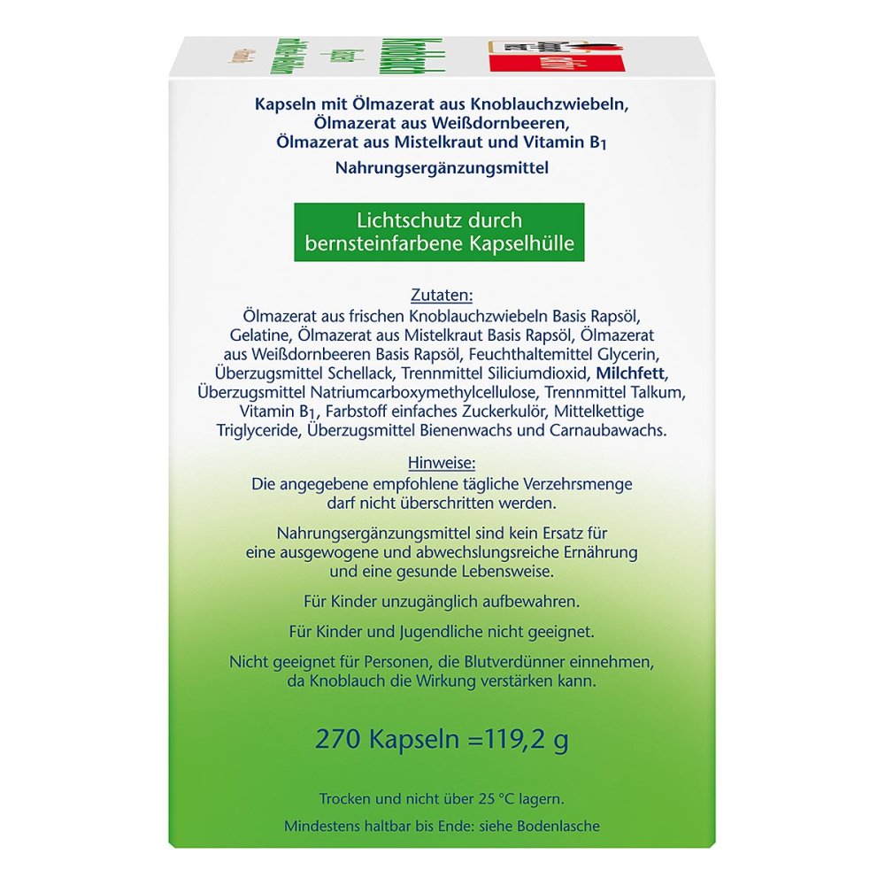 Doppelherz Garlic Capsules with Mistletoe + Hawthorn + Vitamin B1 270 pcs PZN 19765745 | Heart & Circulation Support