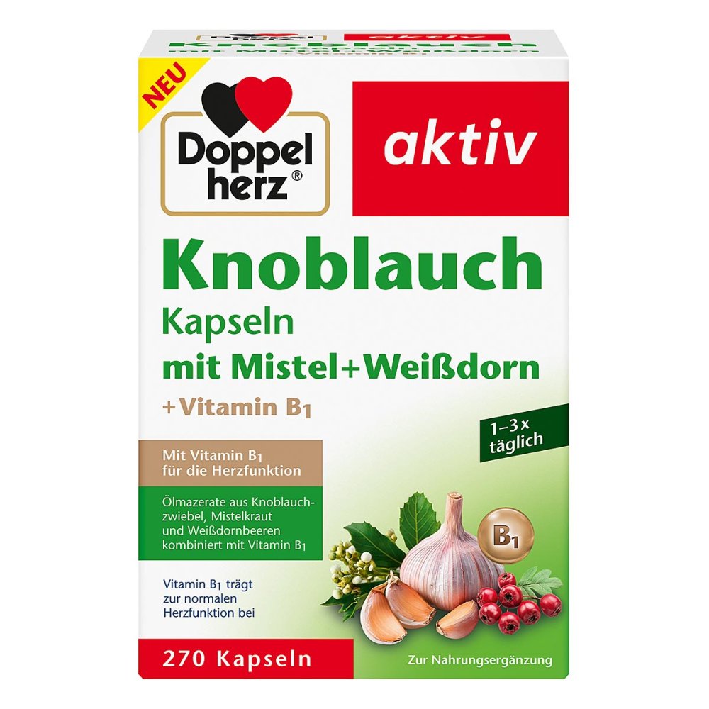 Doppelherz Garlic Capsules with Mistletoe + Hawthorn + Vitamin B1 270 pcs PZN 19765745 | Heart & Circulation Support