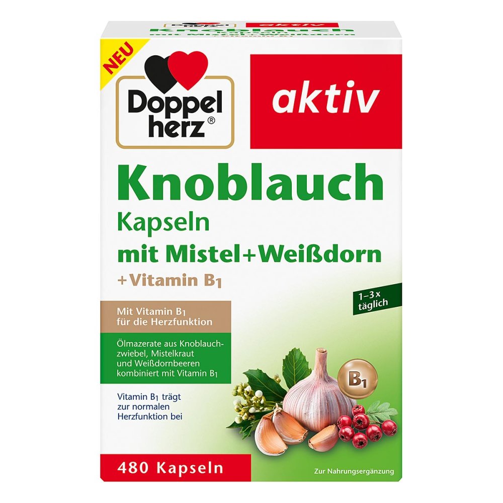 Germany Doppelherz Garlic Capsules 480 Tablets PZN 19765739 Mistletoe Hawthorn Vitamin B1 Heart Circulation Support Enteric Coated