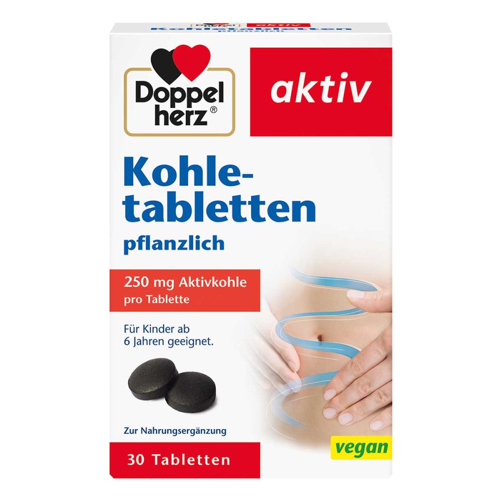 Germany Doppelherz Activated Charcoal Tablets 30 pcs PZN 19366407 Bloating Digestive Support Vegan