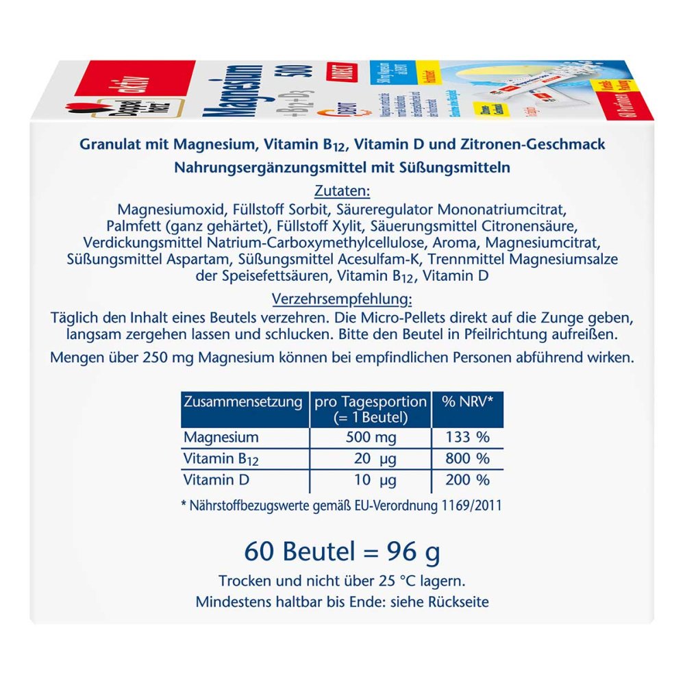 Doppelherz Magnesium 500 + B12 + D3 Depot Direct Pell., 60 pcs PZN 18390645