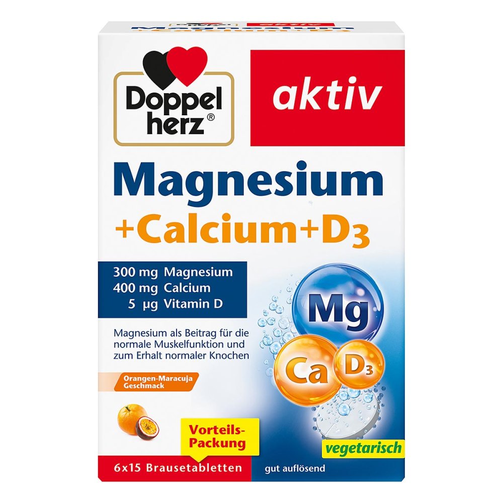 Doppelherz Magnesium + Calcium + D3 effervescent tablets, 6 x 15 tablets PZN 19068880