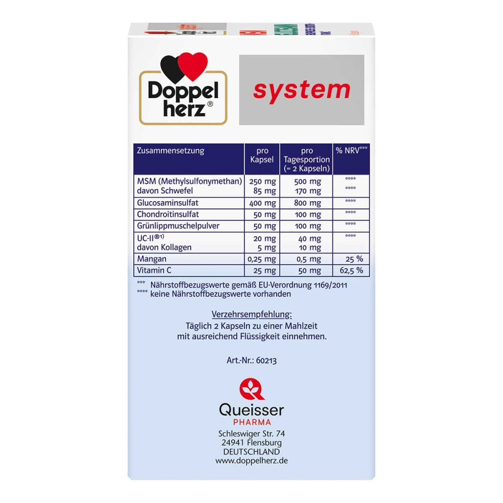 Doppelherz MSM 葡萄糖胺+硫酸软骨素复合营养胶囊 60 粒 PZN 17974290