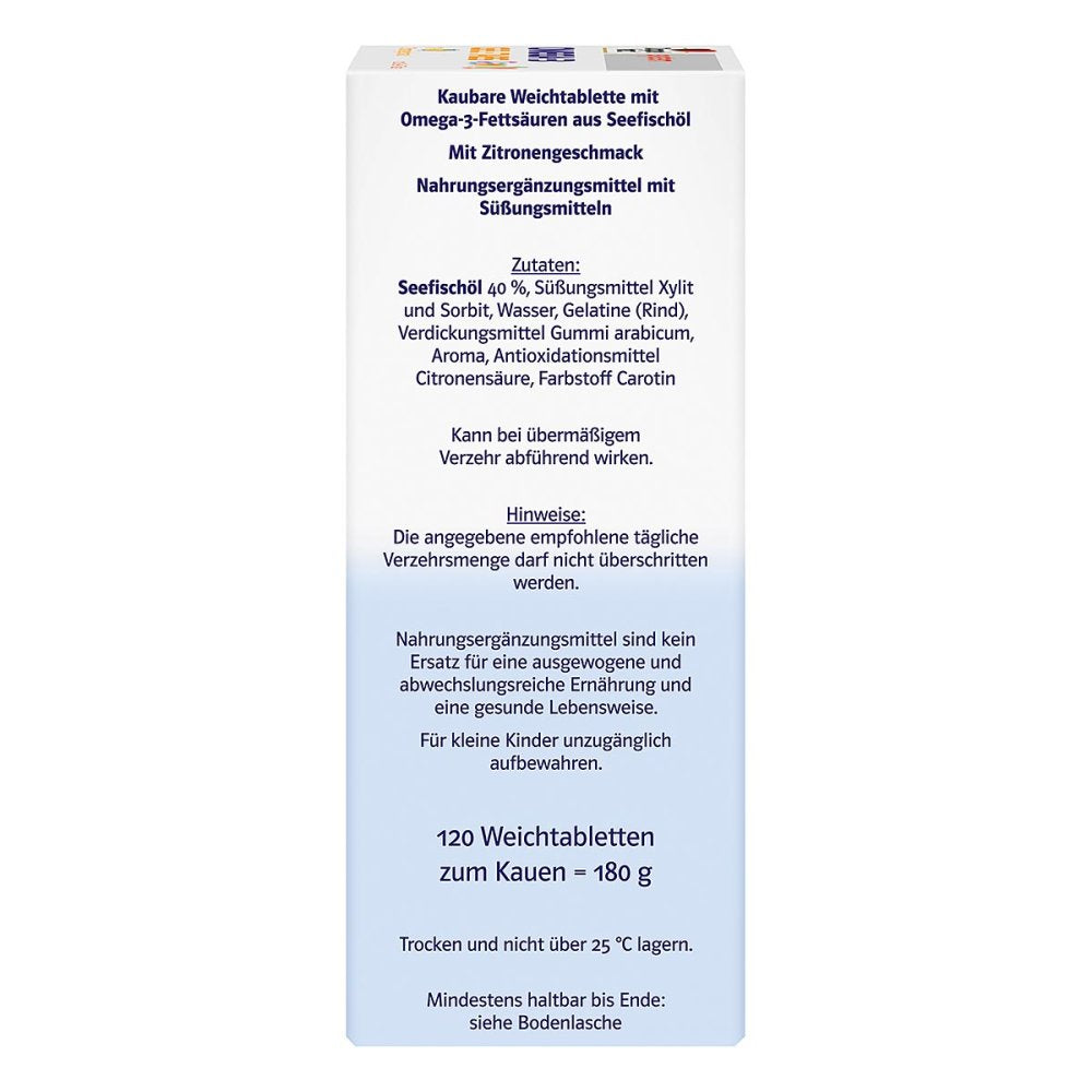 德国原装Doppelherz 双心 Omega-3 鱼油咀嚼片120粒 成人/儿童欧米伽-3 EPA DHA 咀嚼片 PZN 16849708