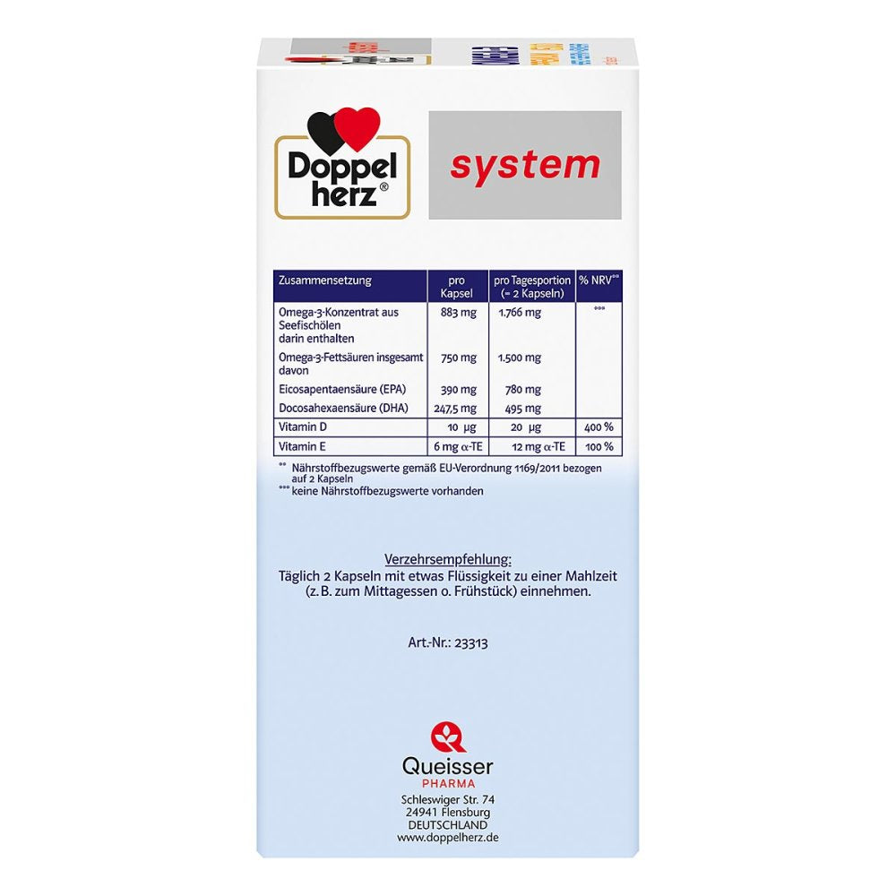 德国原装Doppelherz Omega-3 1500加强型 系统胶囊120粒 PZN 17173992 | EPA DHA + 维生素D3