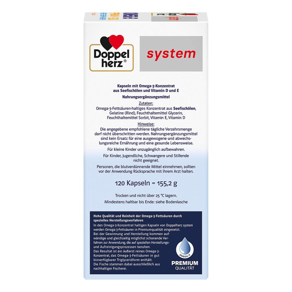 德国原装Doppelherz Omega-3 1500加强型 系统胶囊120粒 PZN 17173992 | EPA DHA + 维生素D3