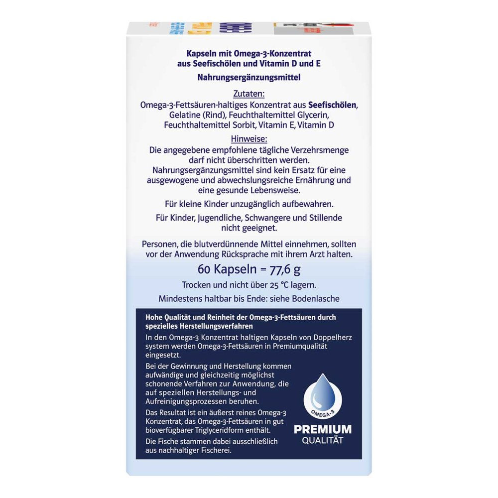 Germany Doppelherz Omega-3 Premium 1500 Capsules 60 pcs PZN 17173986 Heart Brain Eye Support EPA DHA Vitamin D