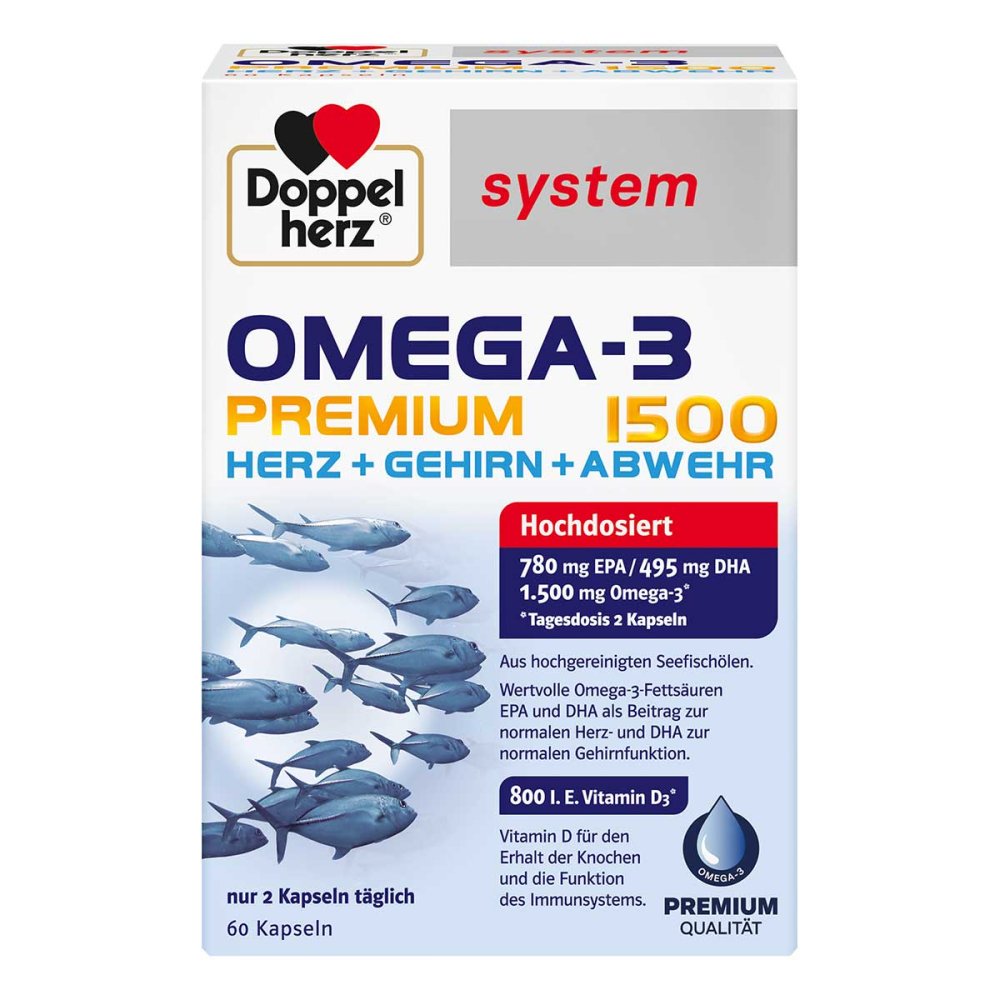 Germany Doppelherz Omega-3 Premium 1500 Capsules 60 pcs PZN 17173986 Heart Brain Eye Support EPA DHA Vitamin D