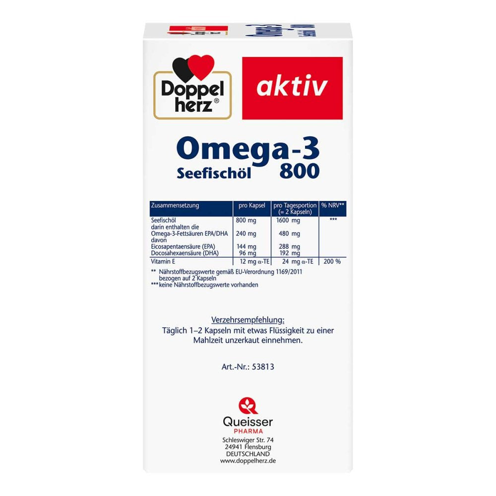 德国原装 Doppelherz 双心 Omega-3 800深海鱼油胶囊 120粒 高浓度 EPA DHA 支持心脑健康 PZN 16485732