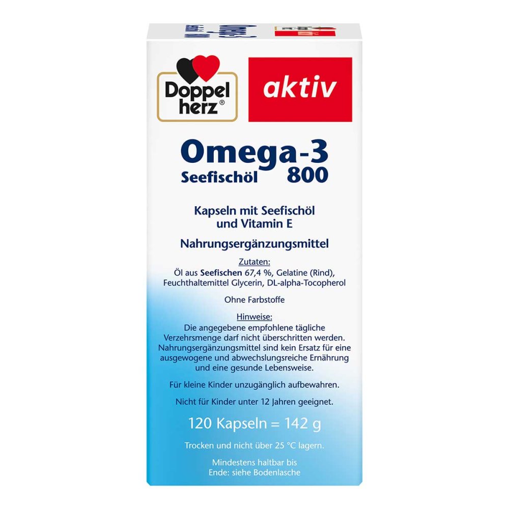Doppelherz Omega-3 Sea Fish Oil 800 Active Capsules 3 Pack | 3 × 120 Capsules | EPA & DHA + Vitamin E | Heart Support | Made in Germany PZN 16485732