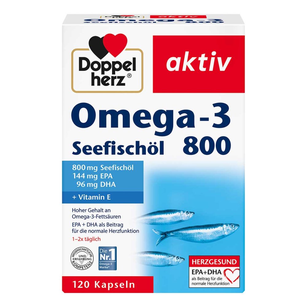 德国原装 Doppelherz 双心 Omega-3 800深海鱼油胶囊 120粒 高浓度 EPA DHA 支持心脑健康 PZN 16485732