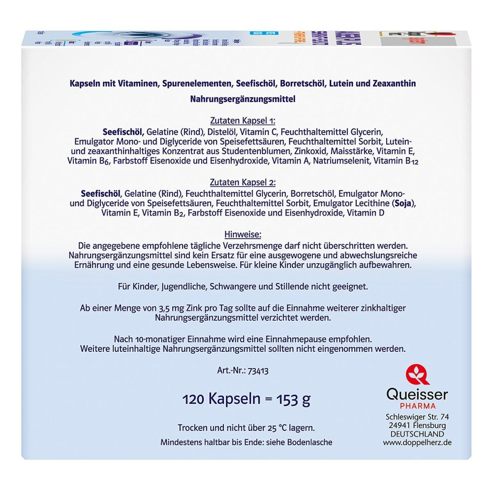 Doppelherz system Augen Plus Sehkraft + Schutz | DHA 300 mg + Lutein 20 mg + Omega-3 | 120 Capsules | PZN 06560987