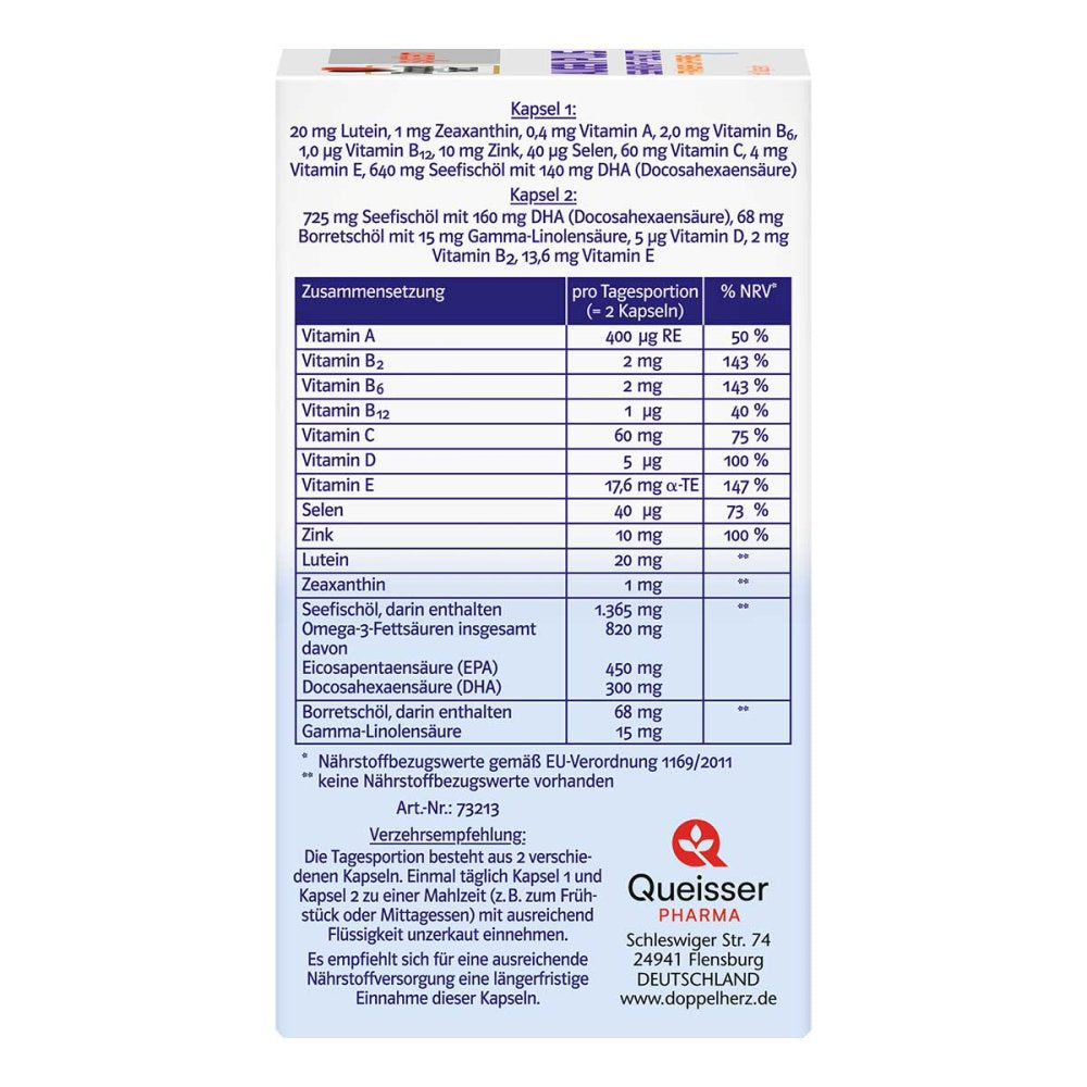 Doppelherz Eye Health Capsules 60 Count | Lutein + DHA + Zeaxanthin | Vision Support Formula | PZN 05517713