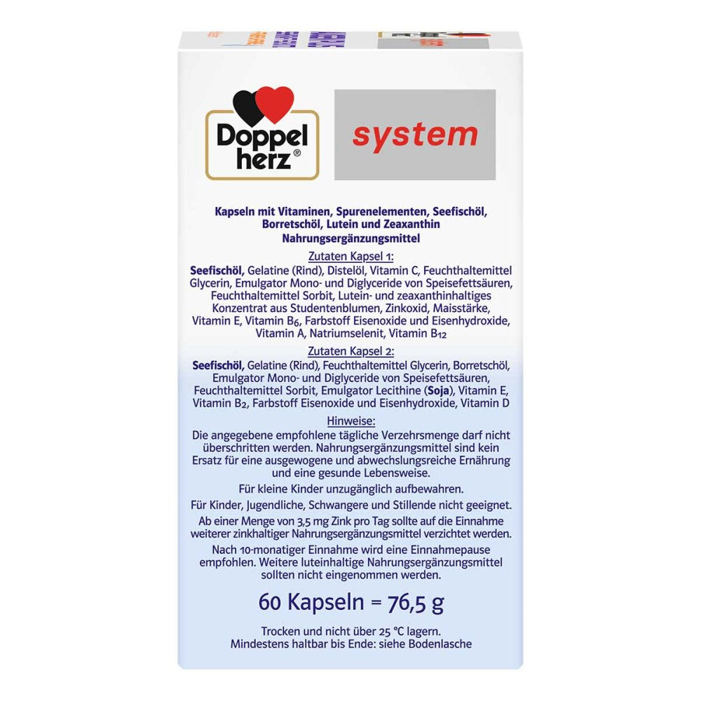 Doppelherz System Eyes Plus 视力+保护胶囊 60 粒 PZN：05517713