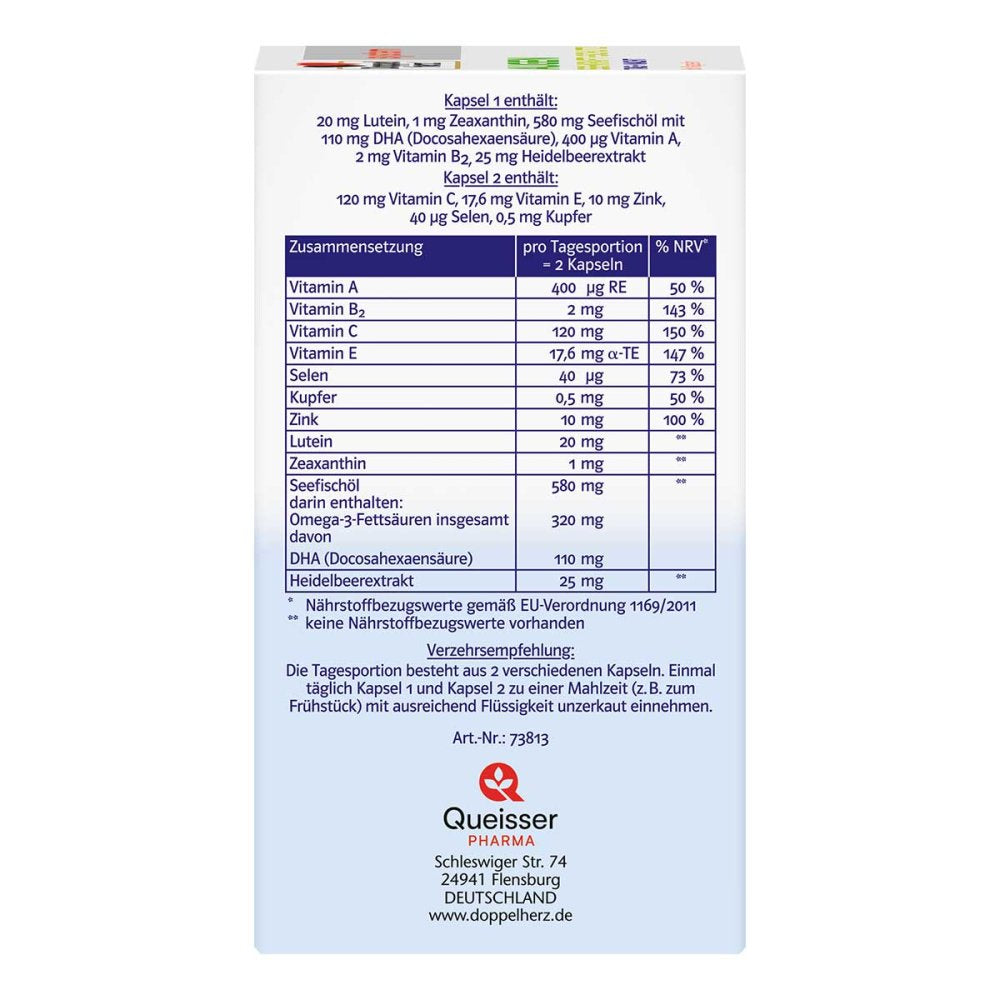 Doppelherz system Augen Plus Sehkraft + Schutz | Omega-3 + DHA + Lutein | 60 Capsules | PZN 05517713