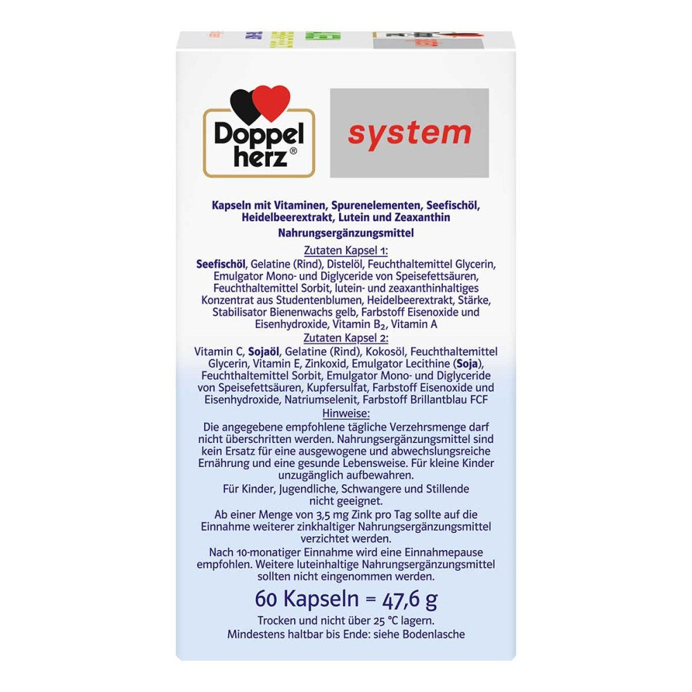 Doppelherz system Augen Plus Sehkraft + Schutz | Omega-3 + DHA + Lutein | 60 Capsules | PZN 05517713