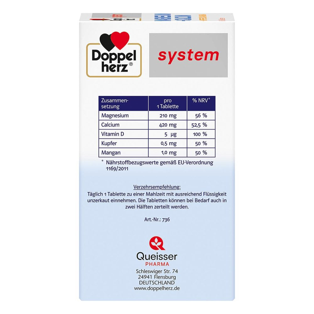 Doppelherz system Magnesium+Calcium+Copper and Manganese Tablets, 60 pcs