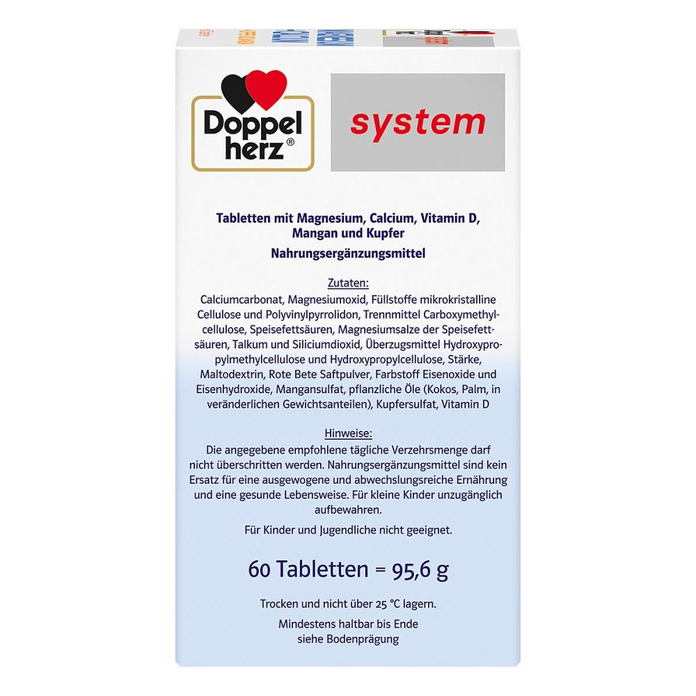 Doppelherz system Magnesium+Calcium+Copper and Manganese Tablets, 60 pcs