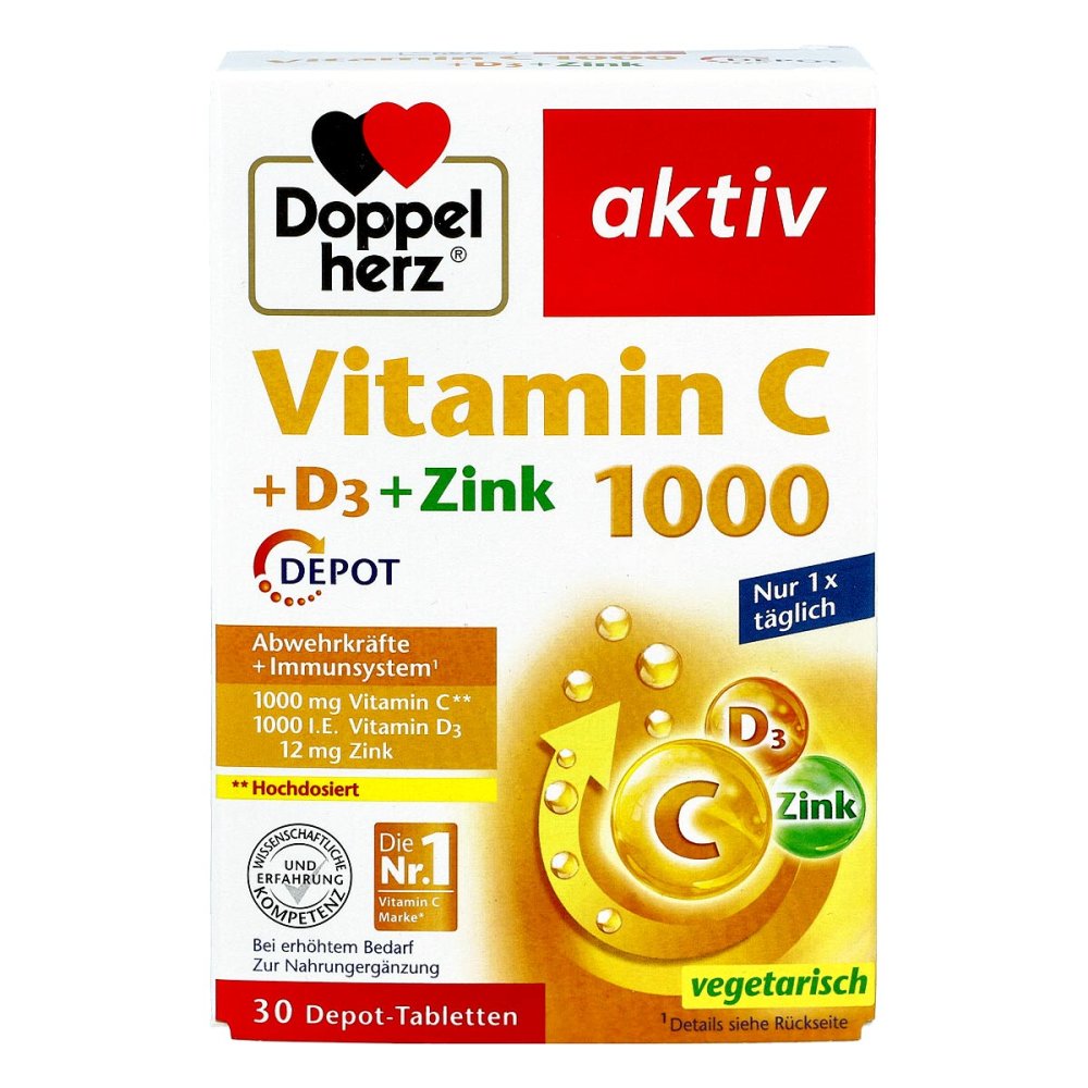 Doppelherz 维生素 C 1000 + D3 + Zink Depot 片剂，30 St PZN 17580390