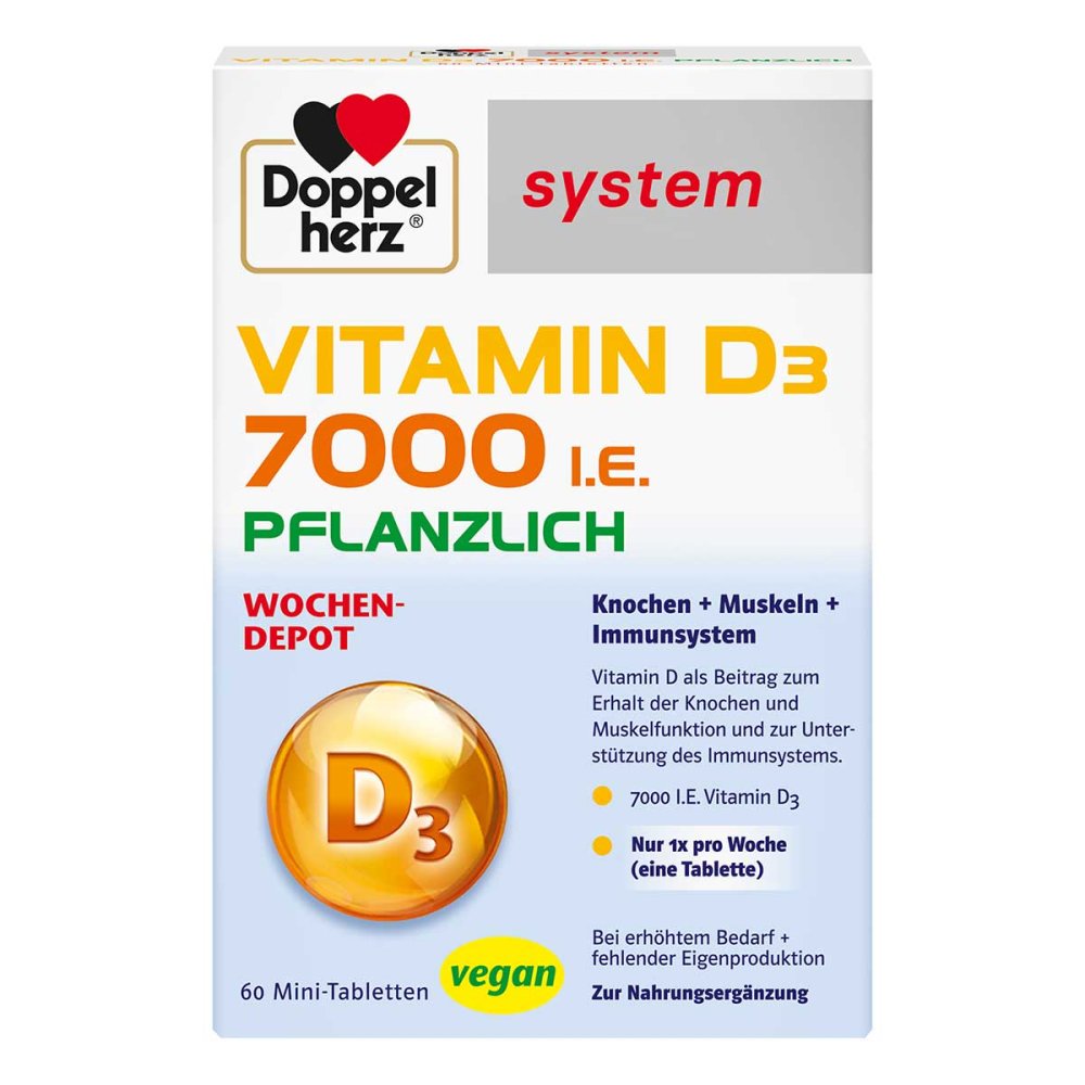 Doppelherz Vitamin D3 7000 IU Plant-Based Sys.TAB 60 Tablets PZN 19413101 | Weekly High Dose Vitamin D