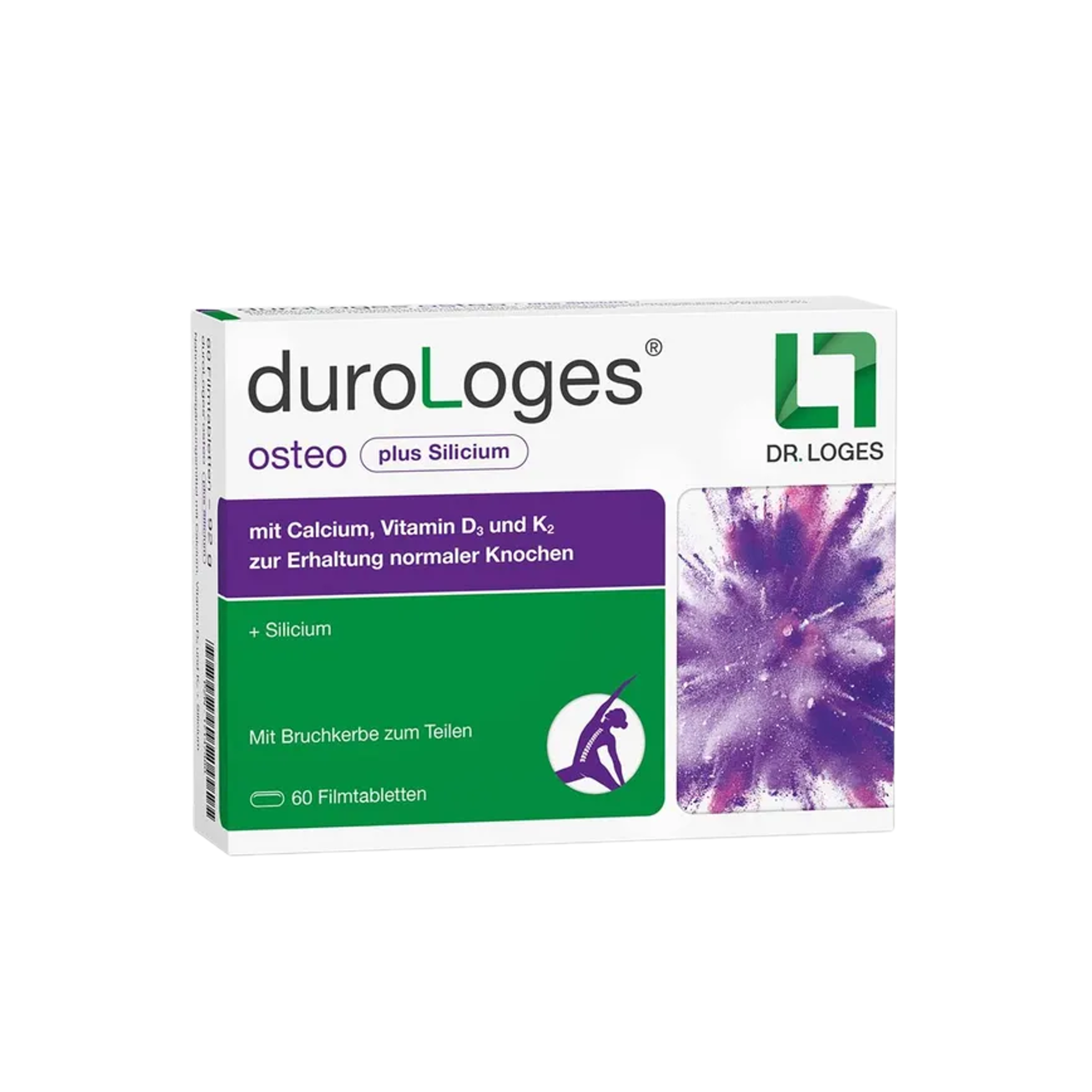 duroLoges Osteo | Calcium 500 mg + Vitamin D3 1,000 IU + K2 MK-7 & Silicon | Bone Health | 60 Tablets | PZN 17147380