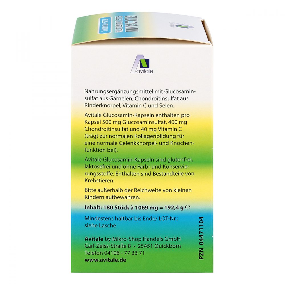 Avitale Glucosamine 500 mg & Chondroitin 400 mg | Vitamin C & Selenium | Cartilage, Bone & Joint Nutrition | 180 Capsules | PZN 04471104