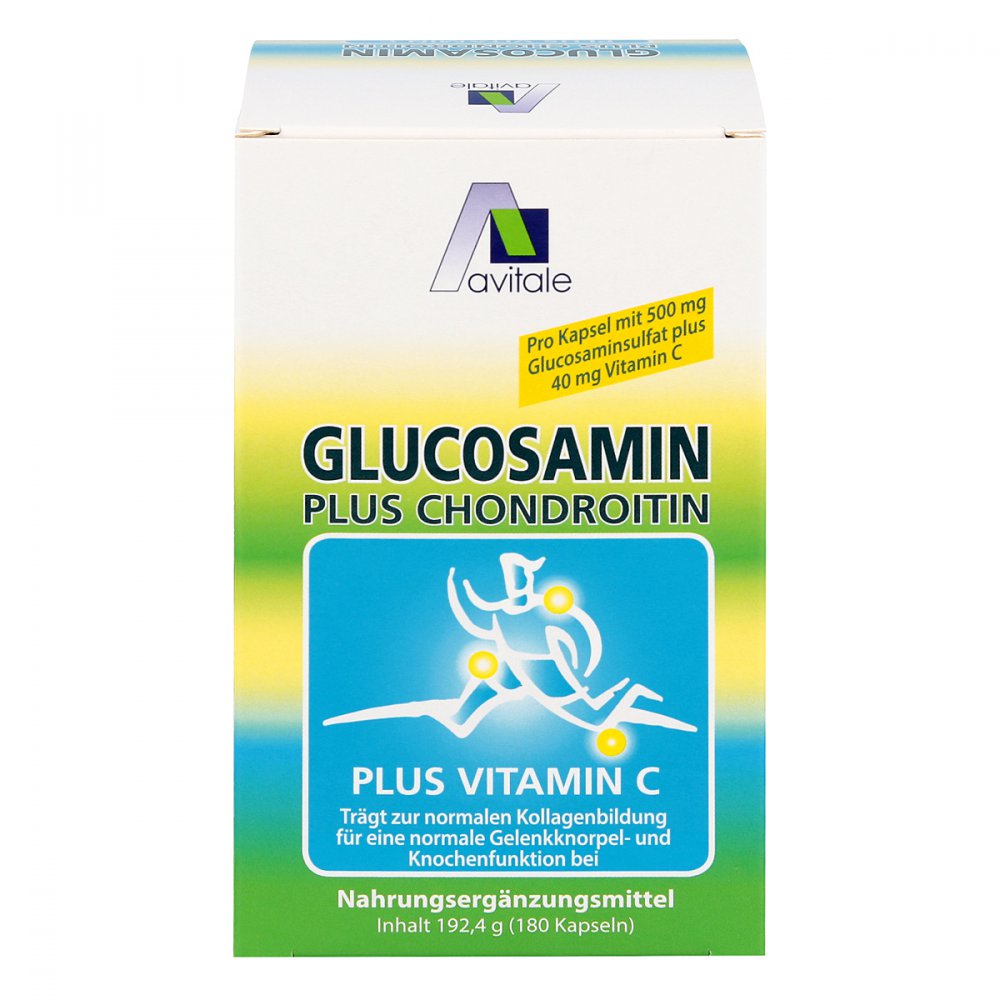 Avitale Glucosamine 500 mg & Chondroitin 400 mg | Vitamin C & Selenium | Cartilage, Bone & Joint Nutrition | 180 Capsules | PZN 04471104