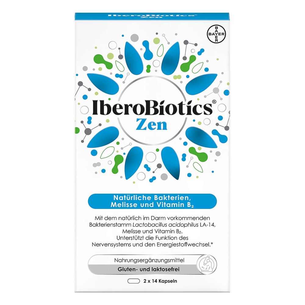 Iberobiotics Zen Probiotic & Lemon Balm Capsules 2 x 14 Capsules Gut Brain & Nervous System Support Vegan PZN 17903002