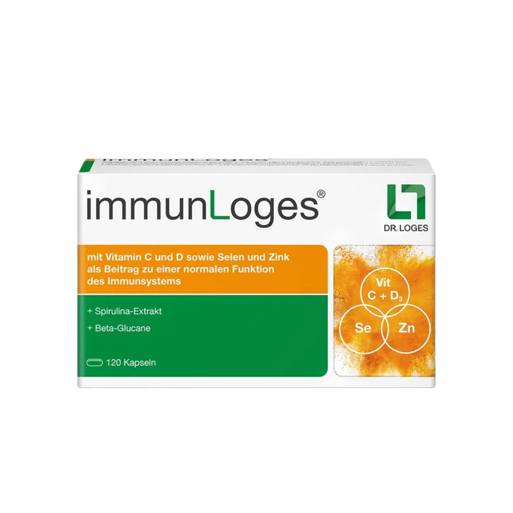immunLoges | Immune Support with Spirulina, Beta-Glucans, Vitamin C, D3, Zinc & Selenium | 120 Capsules | PZN 10986597
