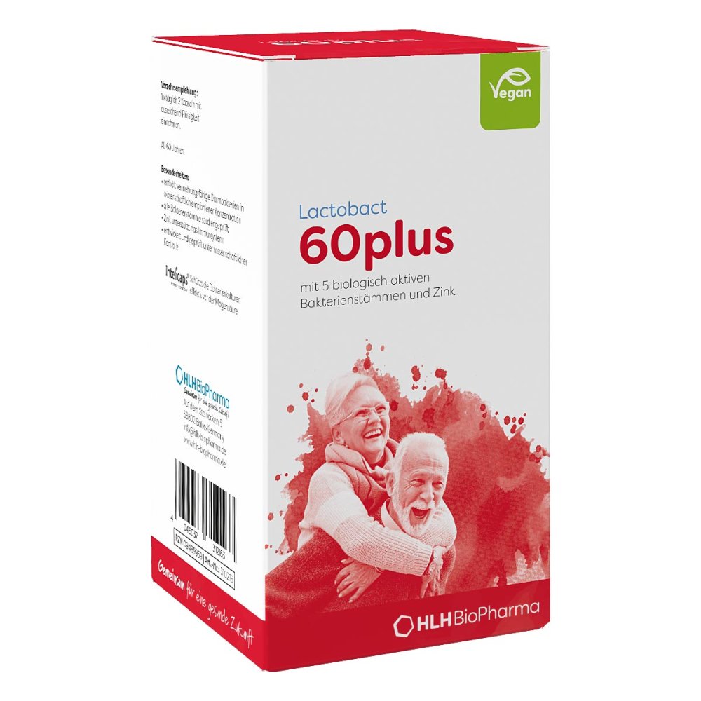 Lactobact 60plus 60 Gastro-Resistant Capsules | Probiotic for Adults 60+ | 5 Probiotic Strains & Zinc | Vegan | Made in Germany PZN 09489959