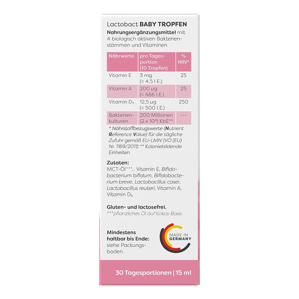 Baby Probiotic Drops with Vitamins A D3 E – Infant Gut & Immune Support – Lactobact Baby 15ml PZN 17166756
