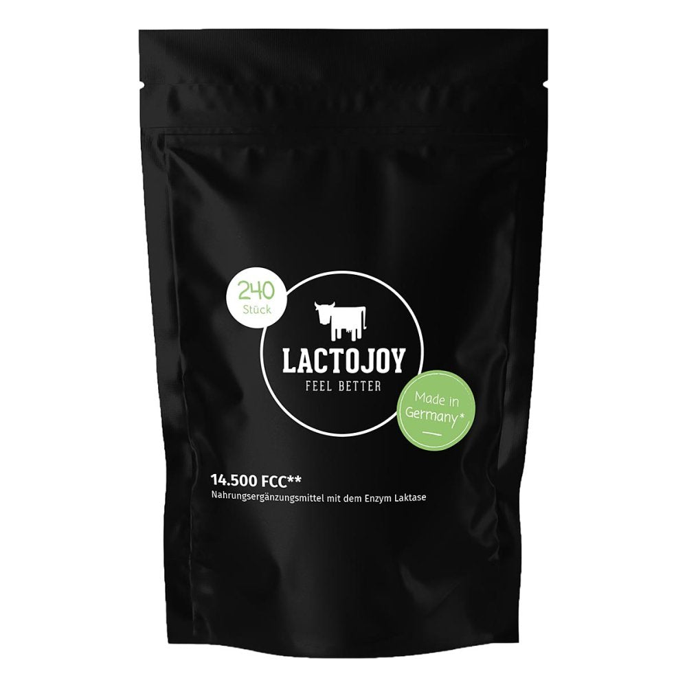 LactoJoy Lactase 14,500 FCC | High-Strength Lactase Enzyme Tablets | Digest Lactose with Dairy | 240 Tablets | PZN 13423446