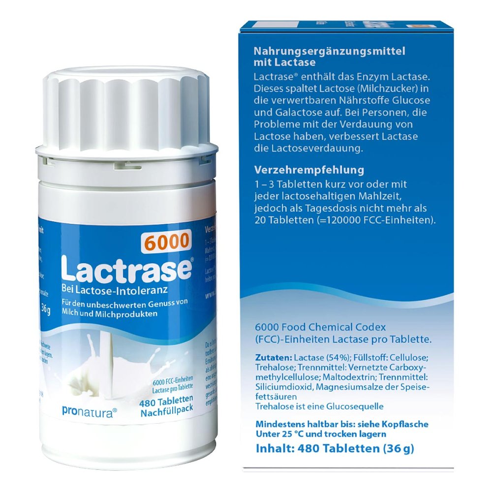 Lactrase 6,000 FCC 片剂点击分配器补充装，480 片 PZN 12412794