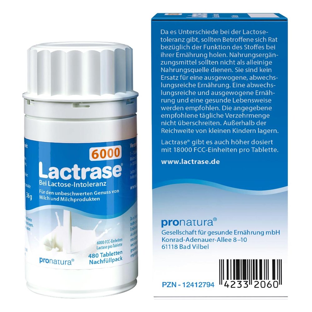 Lactrase 6,000 FCC 片剂点击分配器补充装，480 片 PZN 12412794