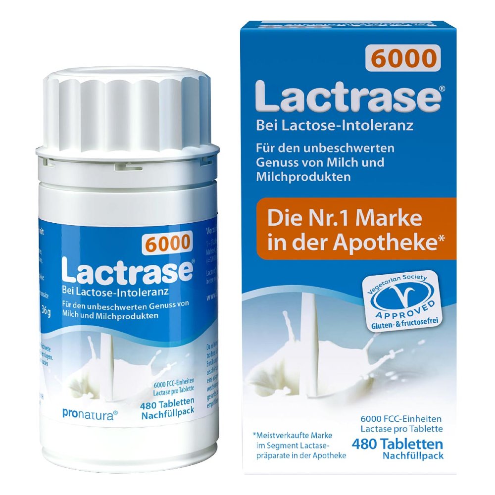 Lactrase 6,000 FCC 片剂点击分配器补充装，480 片 PZN 12412794