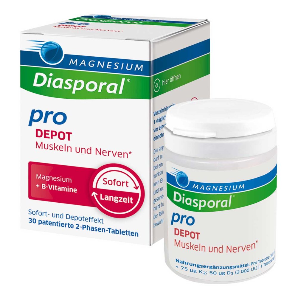 Magnesium Diasporal Pro DEPOT 30 Tablets 300 mg Magnesium + B-Complex Muscle Nerve Energy Support Sustained Release PZN 18160129