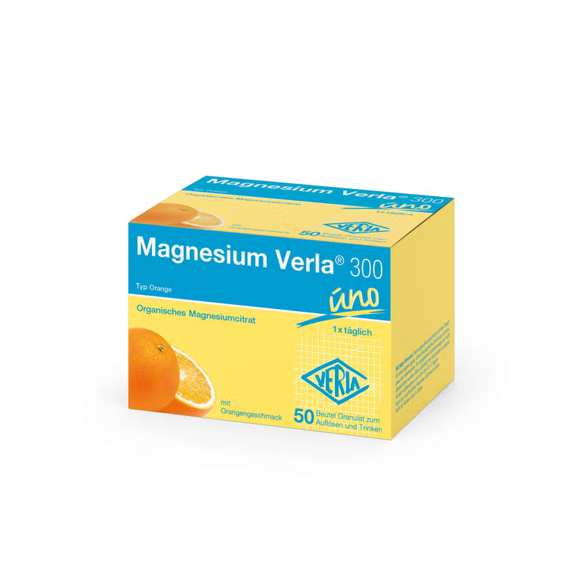Magnesium Verla 300 uno Orange | Magnesium Citrate 300 mg for Muscles, Energy & Electrolyte Balance | 50 Sachets | PZN 01316917